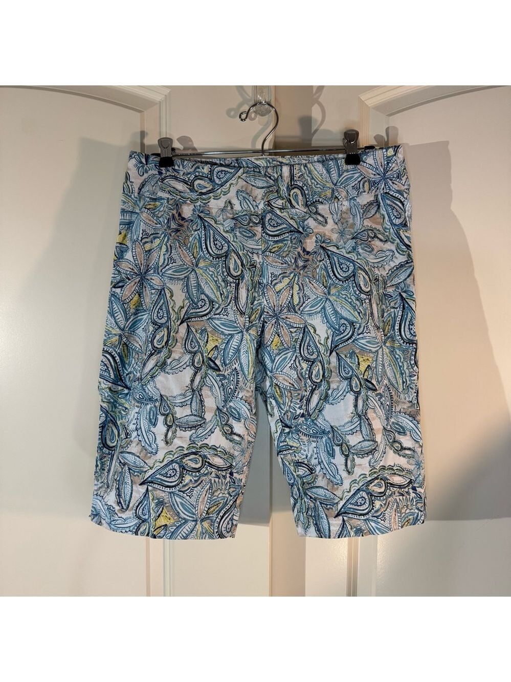 Zac & Rachel Blue and Yellow Floral Paisley Pull On Bermuda Shorts 12